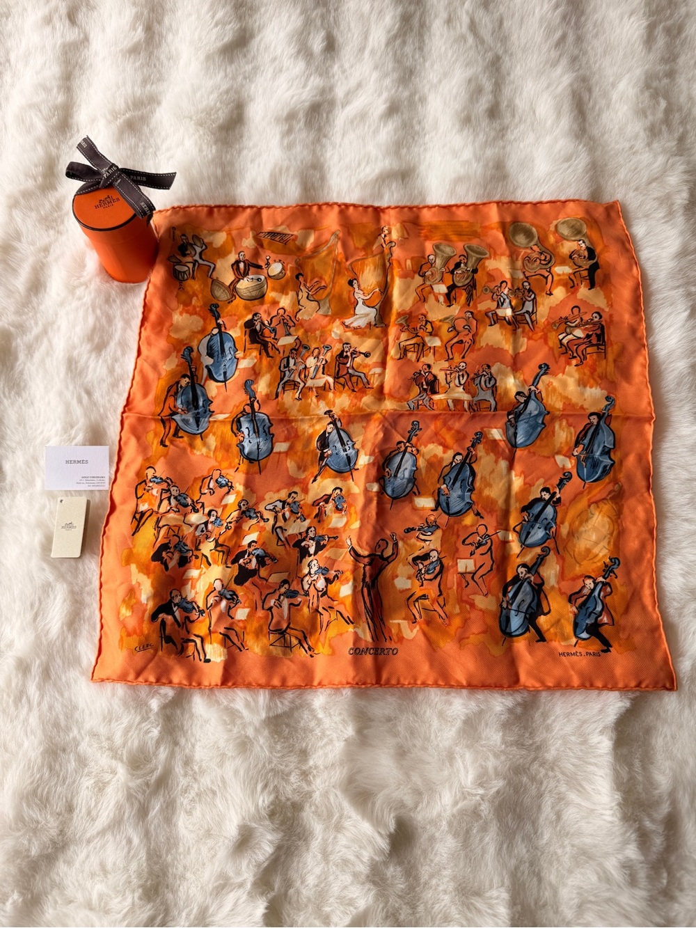 Hermès Orange 'Concerto' Silk Scarf